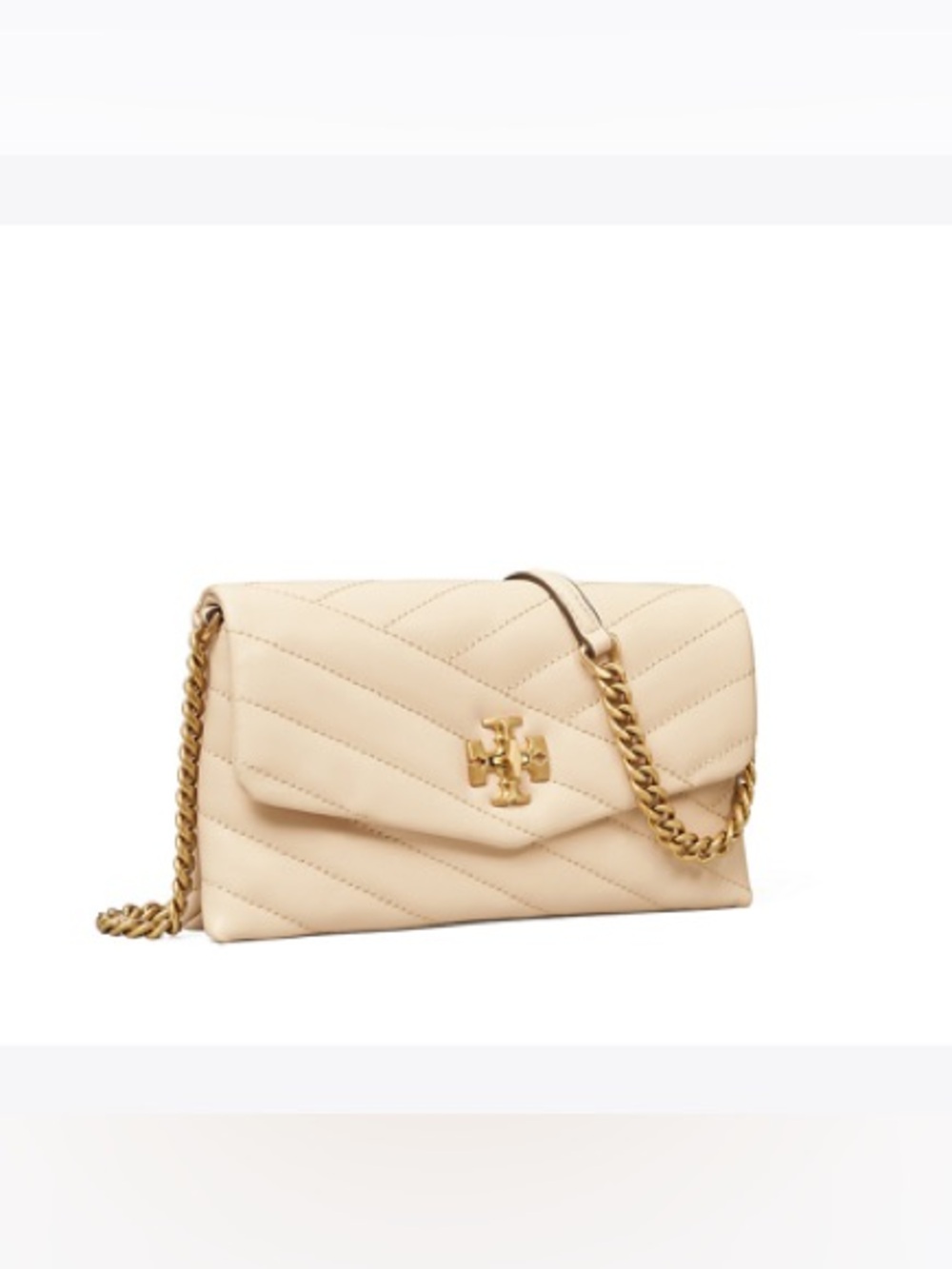 Tory Burch Kira Chevron Cream Leather Chain Wallet Mini Crossbody Bag $398